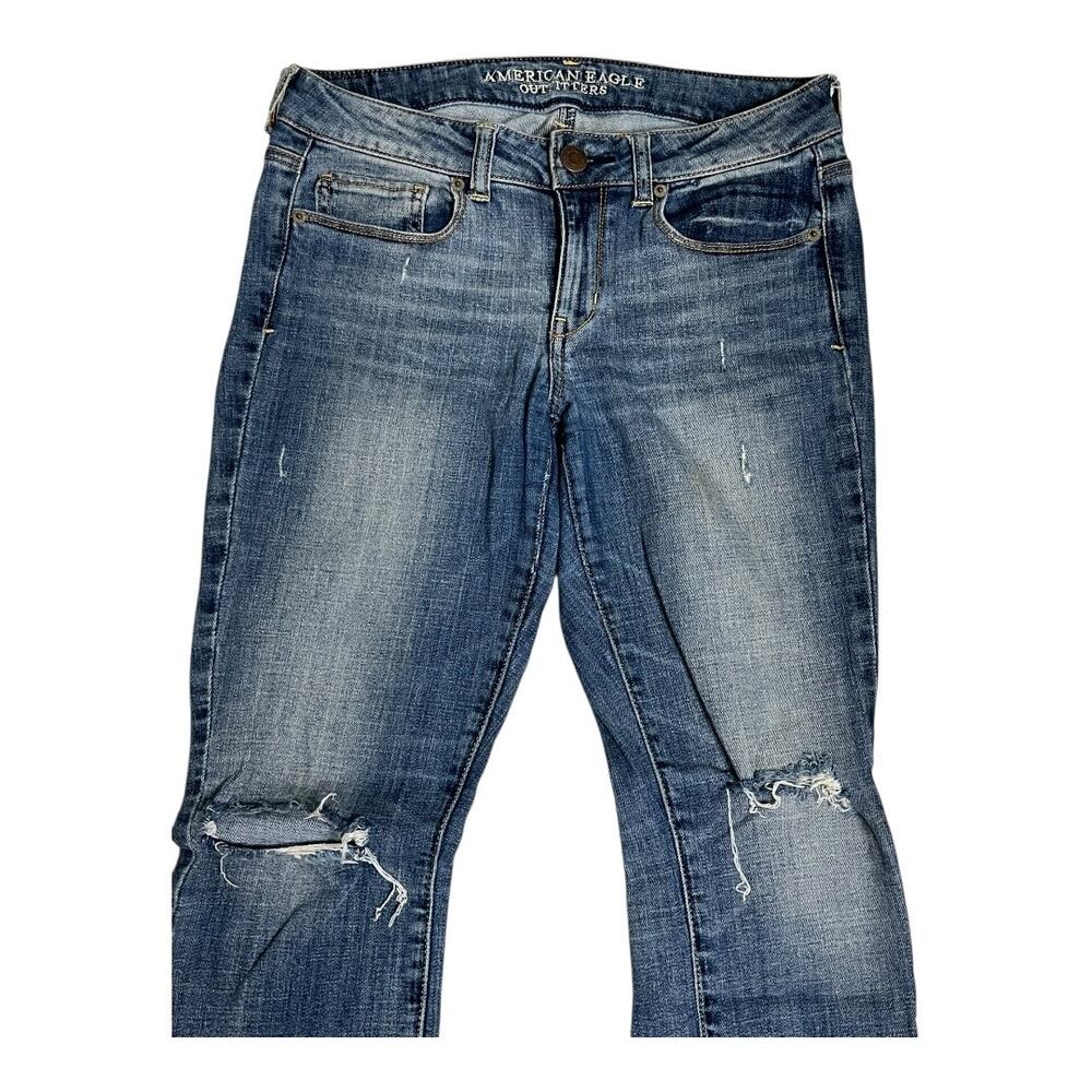 American Eagle Jeans Women's 8 Blue Skinny Stretch Distressed Mid Rise Denim - Picture 2 of 7
